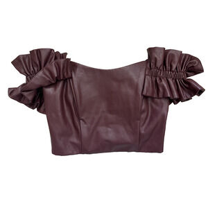 Women's Indie Mae XOXO Size Small Faux Leather Off Shoulder Blouse Back Zip